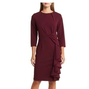 NWT Tahari ASL Burgundy Side Drape Crepe Long Sleeve Dress SZ 16 $139